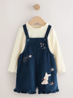 Rompertjes En Tuinbroeken|Tuinbroeken*Next Marineblauw - Bunny Corduroy Dungarees Top and Tights Set (3mths-7yrs)