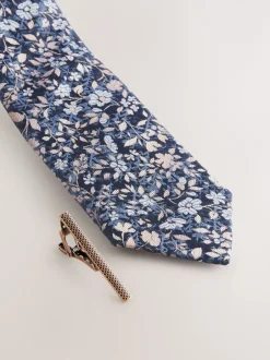 Stropdassen En Pochets*Next - Das met bloemenprint Marineblauw