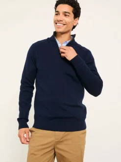 Gebreide Kleding*Fat Face - FatFace Half Zip Neck Knitted Jumper Marineblauw