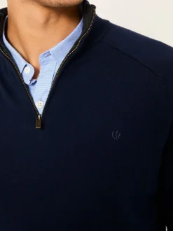 Gebreide Kleding*Fat Face - FatFace Half Zip Neck Knitted Jumper Marineblauw