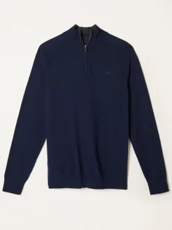 Gebreide Kleding*Fat Face - FatFace Half Zip Neck Knitted Jumper Marineblauw