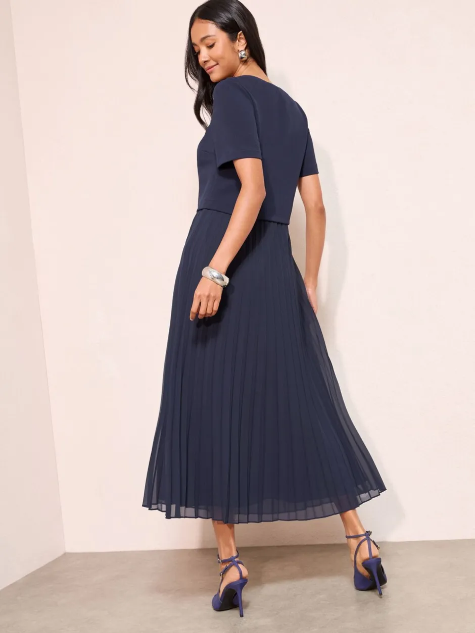 Gelegenheidskleding|Jurken*Friends Like These - Button Down 2-In-1 Pleated Dress Marineblauw