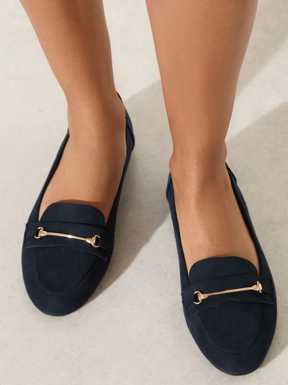 Lage Schoenen*Friends Like These - Faux Suede Snaffle Detail Smart Flat Loafers Marineblauw