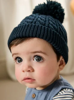 Mutsjes En Antikrabwantjes|Mutsen, Handschoenen En Sjaals*Next Marineblauw - Gebreide Baby muts met pompon (0mnd -2jr)