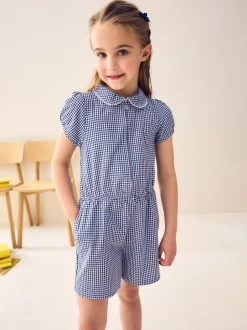 Jumpsuits En Playsuits|Next - Geruit schoolspeelpakje met rits aan de voorzijde en hoog aandeel katoen (3 - 14 jr) Marineblauw