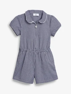 Jumpsuits En Playsuits|Next - Geruit schoolspeelpakje met rits aan de voorzijde en hoog aandeel katoen (3 - 14 jr) Marineblauw
