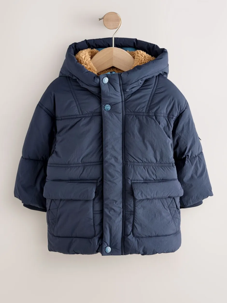 Jassen, Jacks En Kinderwagenpakjes|Schoolkleding*Next - Gewatteerde, regenbestendige jas met borgvoering (3mnd-7jr) Marineblauw
