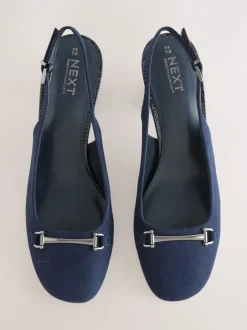 Ruimvallend En Extraruimvallend|Schoenen Met Hakken|Next - Hardware Slingback Block Heels Marineblauw