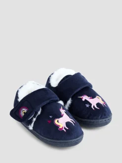 Pantoffels|Jojo Maman Bébé - - Pantoffelschoenen met eenhoorn Marineblauw