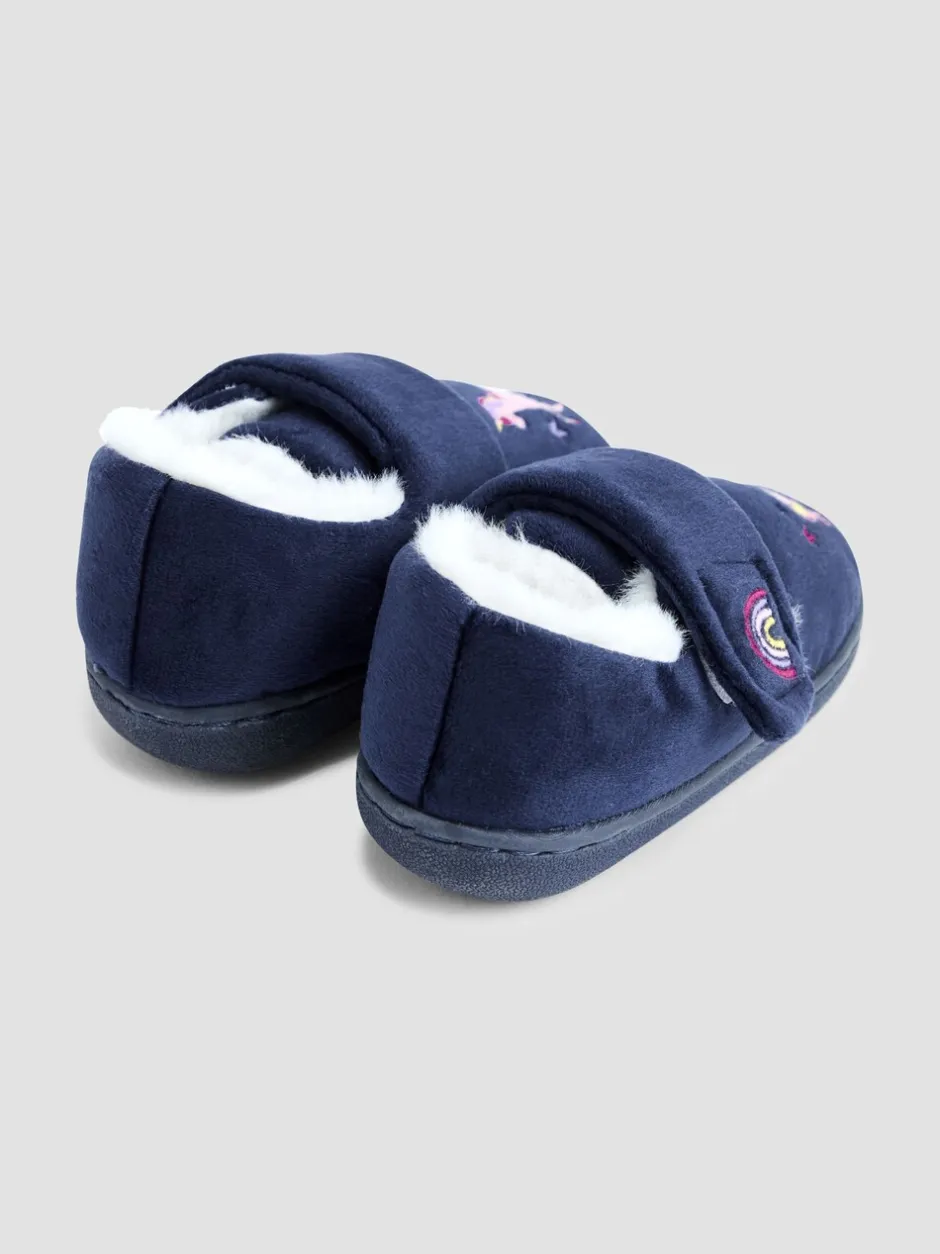 Pantoffels|Jojo Maman Bébé - - Pantoffelschoenen met eenhoorn Marineblauw