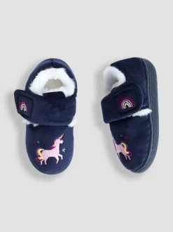 Pantoffels|Jojo Maman Bébé - - Pantoffelschoenen met eenhoorn Marineblauw