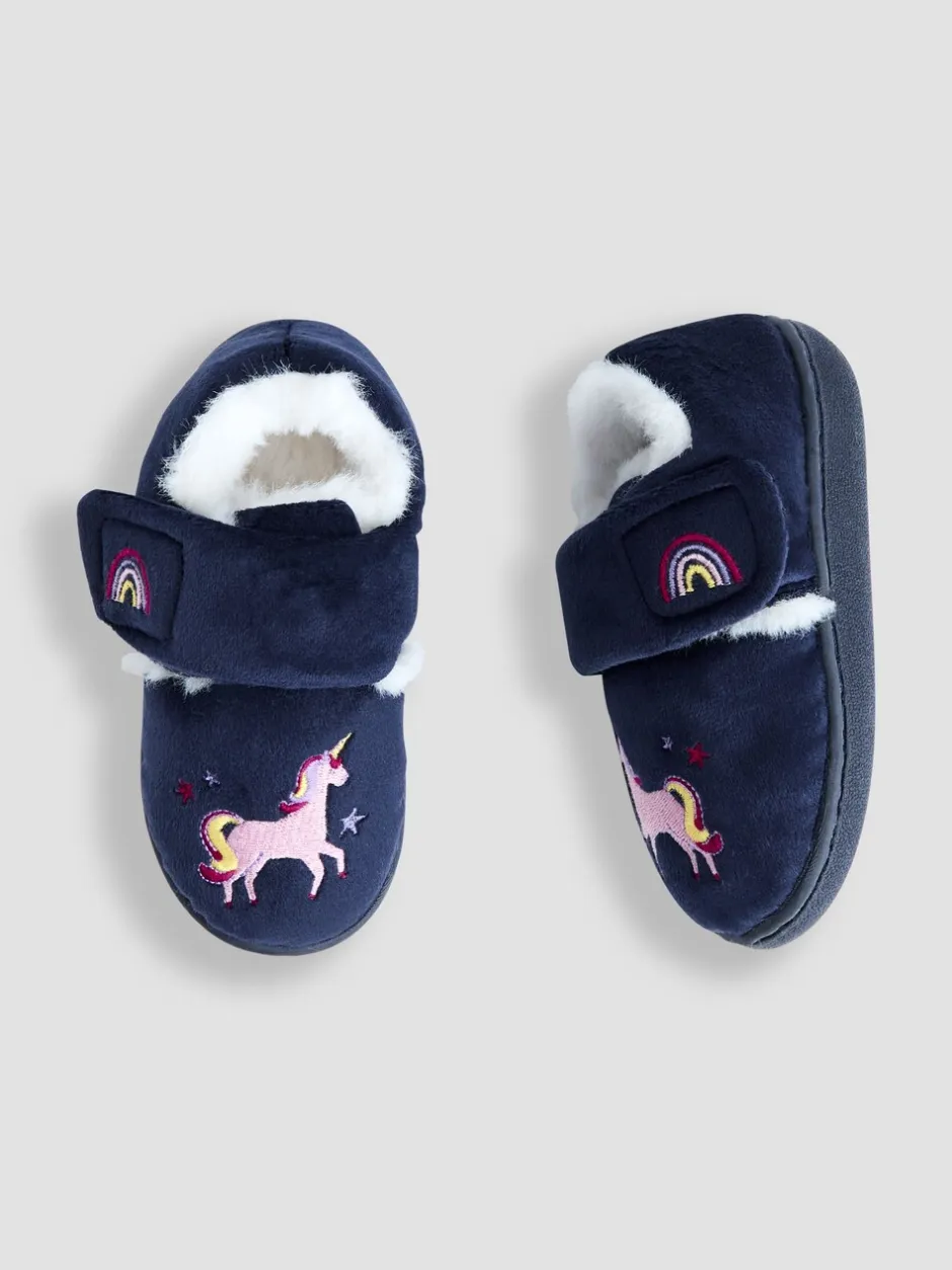 Pantoffels|Jojo Maman Bébé - - Pantoffelschoenen met eenhoorn Marineblauw