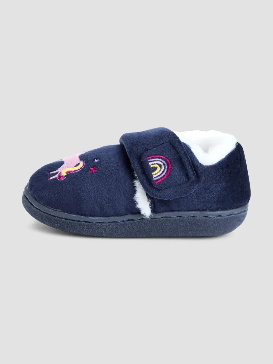 Pantoffels|Jojo Maman Bébé - - Pantoffelschoenen met eenhoorn Marineblauw