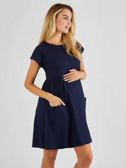 Moederschap*Jojo Maman Bébé - Overhemdjurk met zak voor zwangerschap Marineblauw
