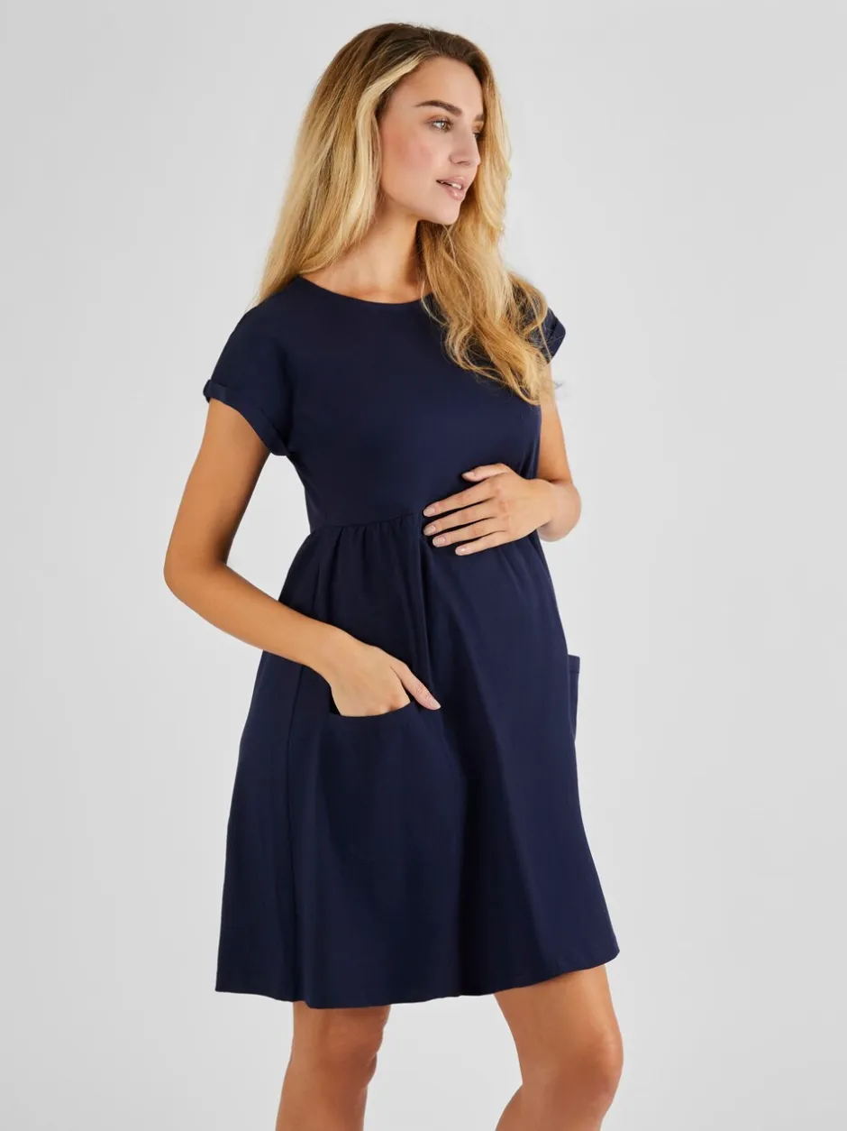 Moederschap*Jojo Maman Bébé - Overhemdjurk met zak voor zwangerschap Marineblauw