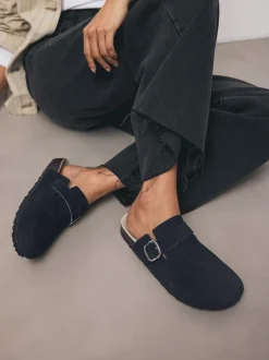Lage Schoenen*Next Marineblauw - Klompen met leren voetbed