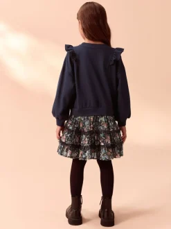 Gelegenheidskleding|Jurken*Laura Ashley - - Mock-sweatjurk met ruche Marineblauw