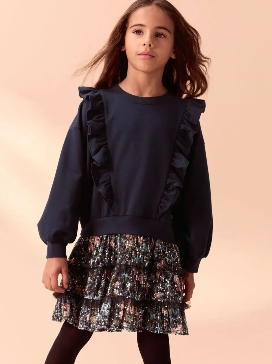 Gelegenheidskleding|Jurken*Laura Ashley - - Mock-sweatjurk met ruche Marineblauw