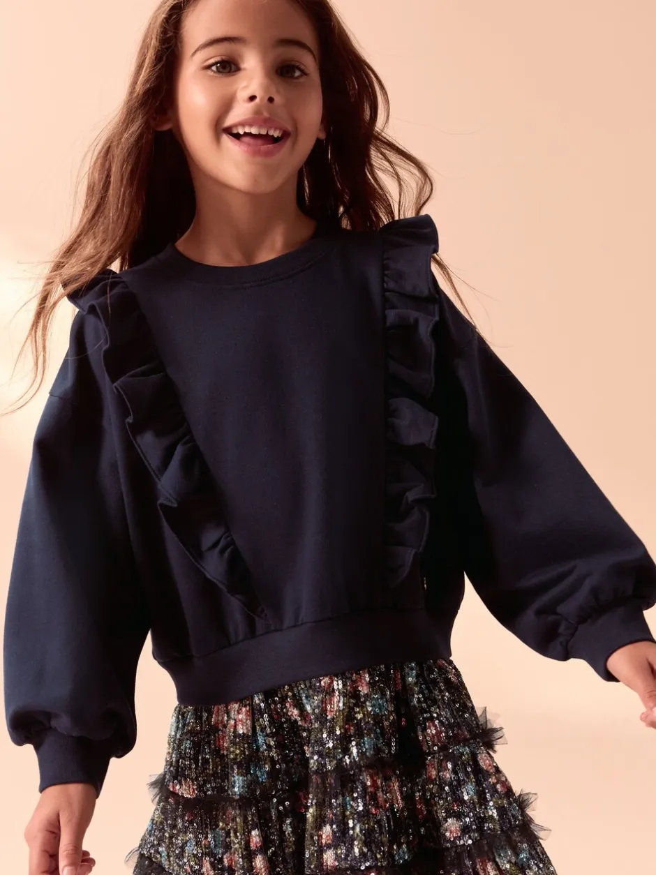 Gelegenheidskleding|Jurken*Laura Ashley - - Mock-sweatjurk met ruche Marineblauw