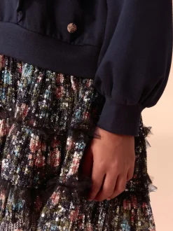 Gelegenheidskleding|Jurken*Laura Ashley - - Mock-sweatjurk met ruche Marineblauw