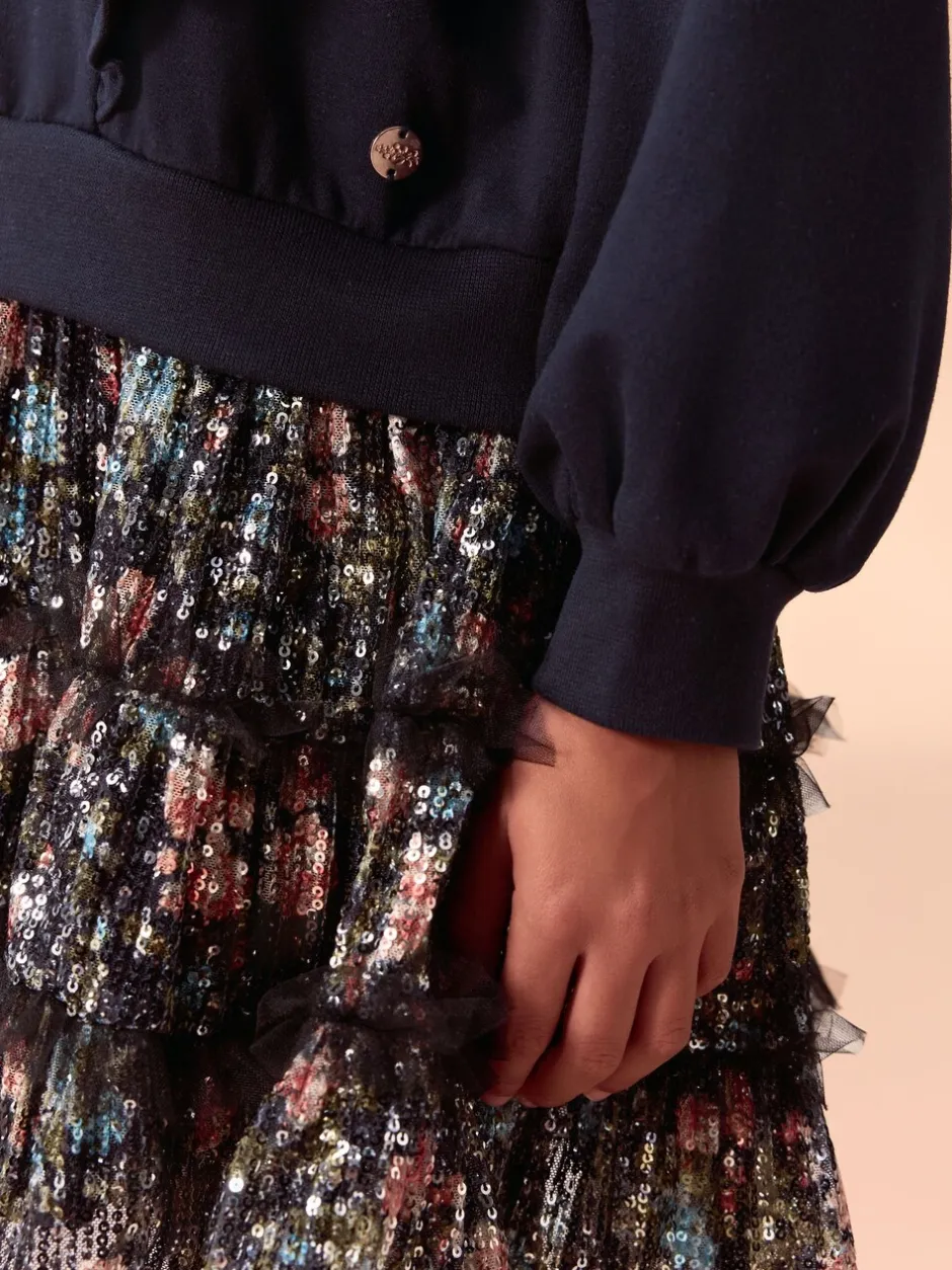 Gelegenheidskleding|Jurken*Laura Ashley - - Mock-sweatjurk met ruche Marineblauw