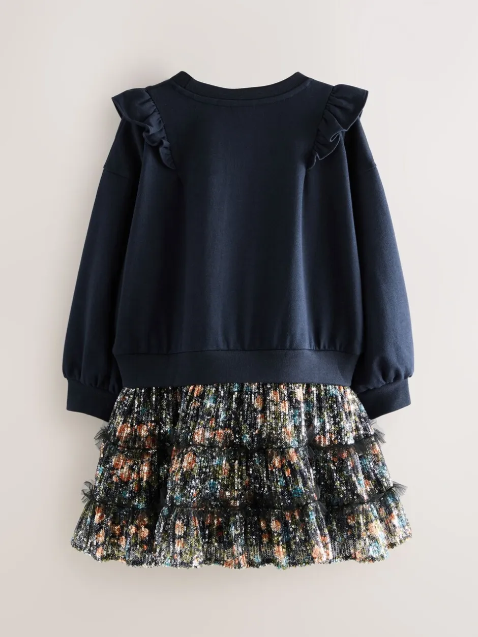 Gelegenheidskleding|Jurken*Laura Ashley - - Mock-sweatjurk met ruche Marineblauw