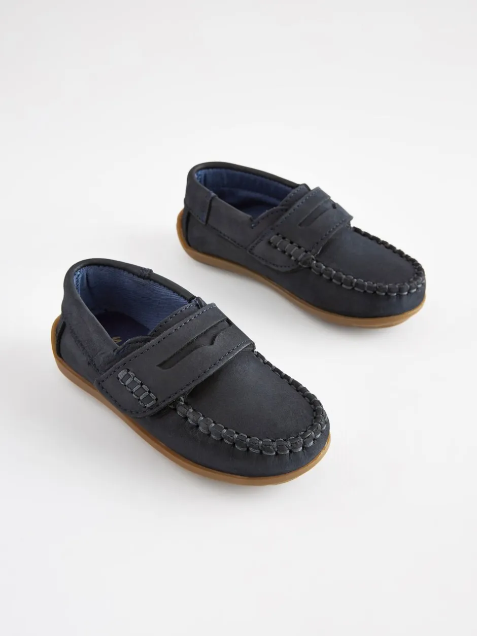 Gelegenheidskleding|Next - Leren pennyloafers met klittenbandsluiting Marineblauw