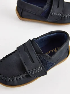 Gelegenheidskleding|Next - Leren pennyloafers met klittenbandsluiting Marineblauw