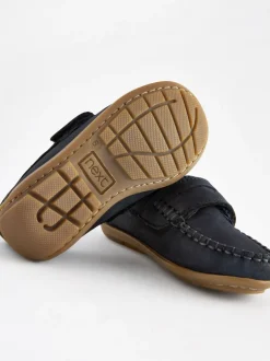 Gelegenheidskleding|Next - Leren pennyloafers met klittenbandsluiting Marineblauw
