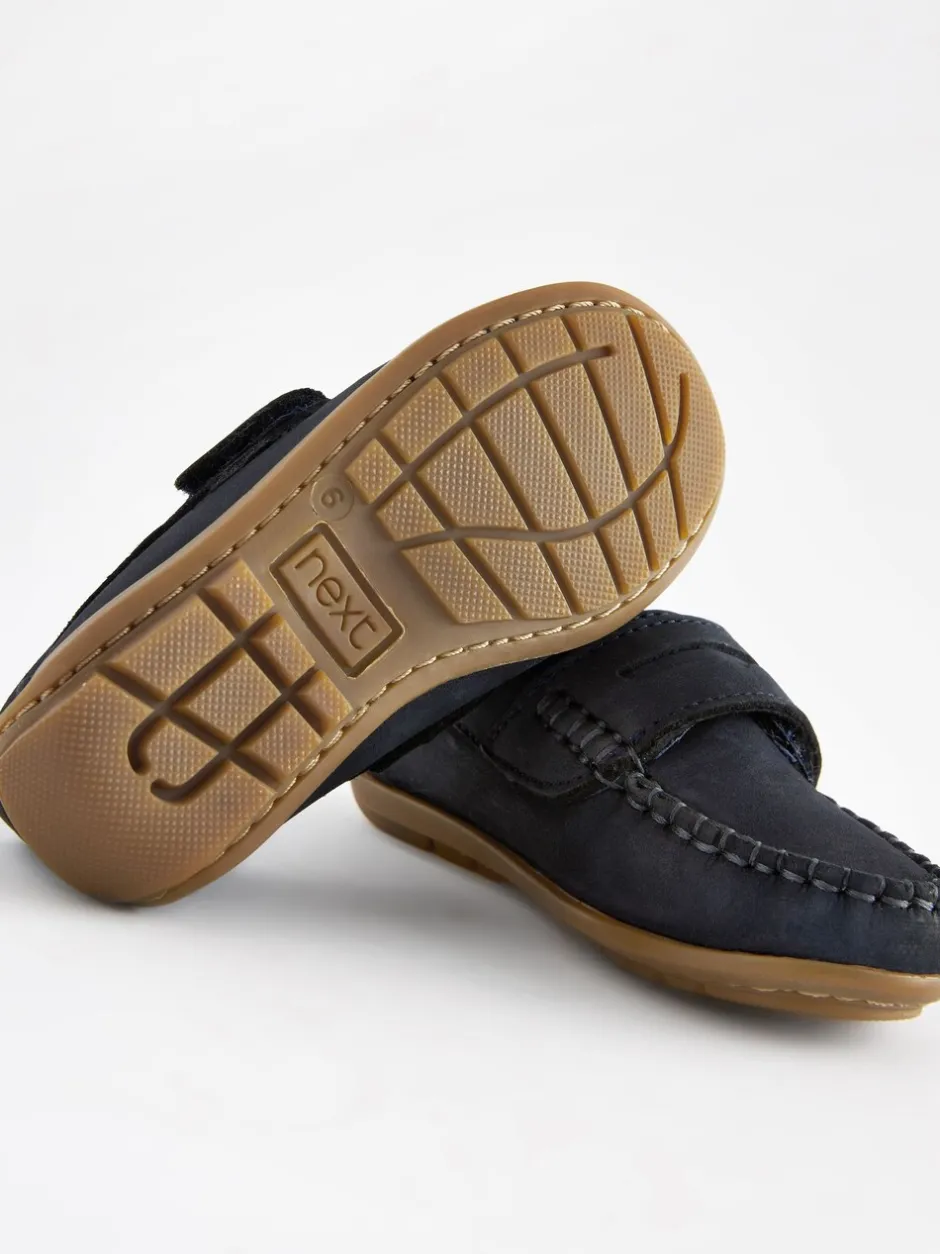 Gelegenheidskleding|Next - Leren pennyloafers met klittenbandsluiting Marineblauw