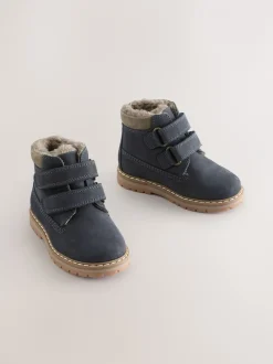 Boots*Next - Leren Thermal gevoerde Thinsulate werklaarzen met klittenbandsluiting Marineblauw