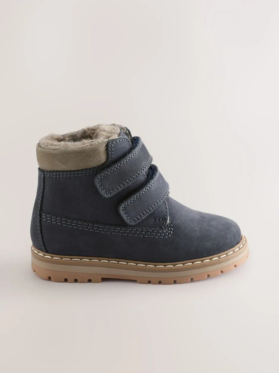 Boots*Next - Leren Thermal gevoerde Thinsulate werklaarzen met klittenbandsluiting Marineblauw