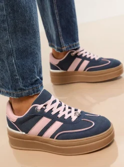 Sneakers|Lipsy Marineblauw - Faux suède sportschoen met dikke zool