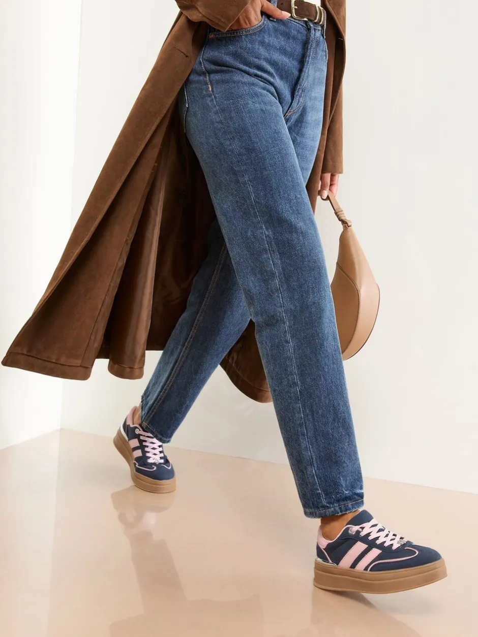 Sneakers|Lipsy Marineblauw - Faux suède sportschoen met dikke zool