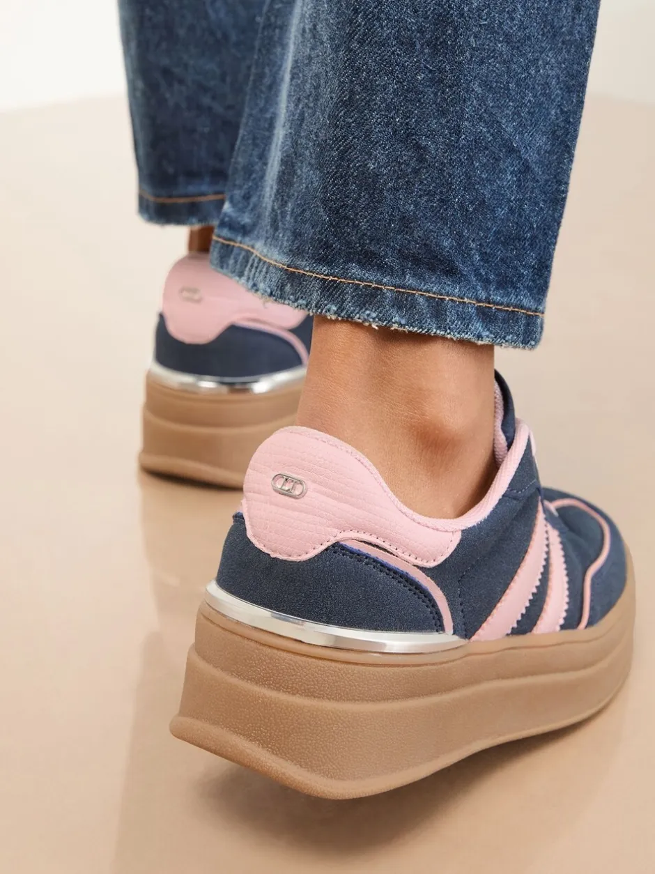 Sneakers|Lipsy Marineblauw - Faux suède sportschoen met dikke zool