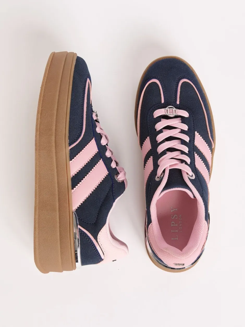 Sneakers|Lipsy Marineblauw - Faux suède sportschoen met dikke zool