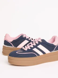 Sneakers|Lipsy Marineblauw - Faux suède sportschoen met dikke zool