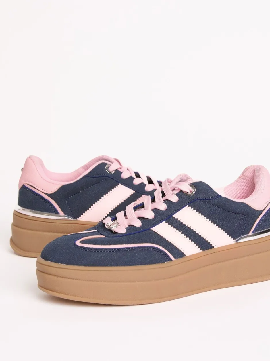 Sneakers|Lipsy Marineblauw - Faux suède sportschoen met dikke zool
