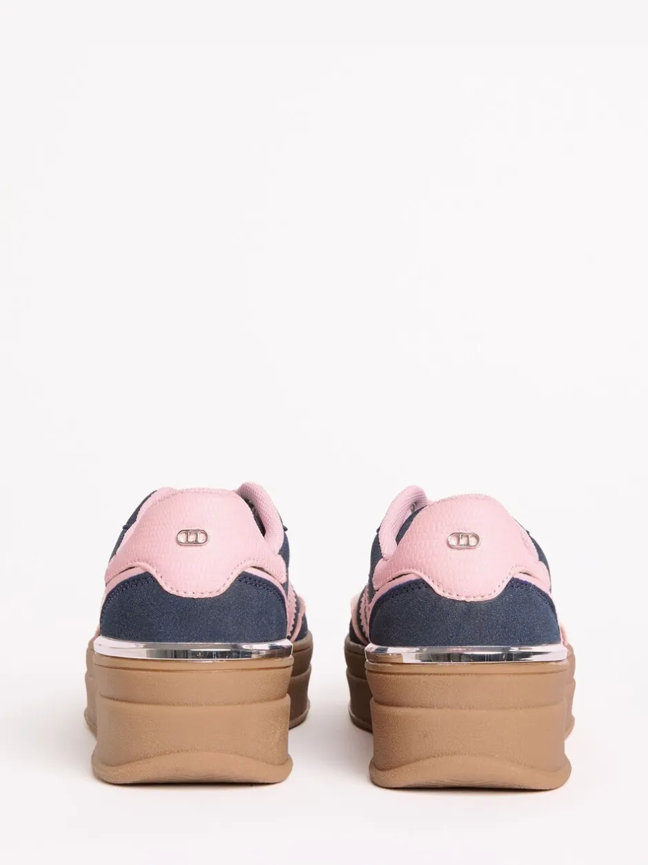 Sneakers|Lipsy Marineblauw - Faux suède sportschoen met dikke zool