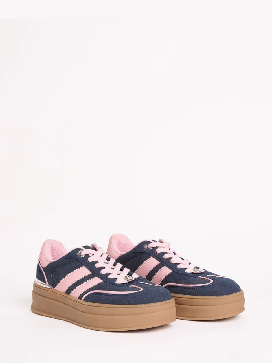 Sneakers|Lipsy Marineblauw - Faux suède sportschoen met dikke zool