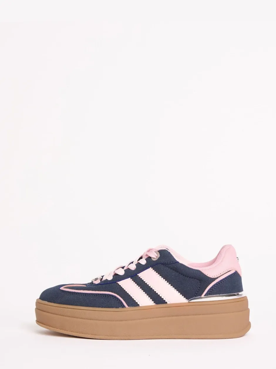 Sneakers|Lipsy Marineblauw - Faux suède sportschoen met dikke zool