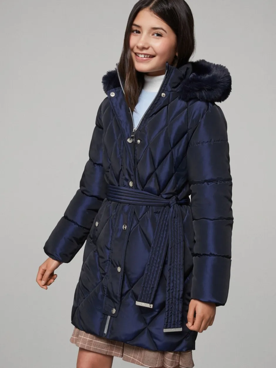 Schoolkleding|Jassen En Jacks|Lipsy - regenbestendige halfzware metallic pufferjas met riem (5-16jr) Marineblauw