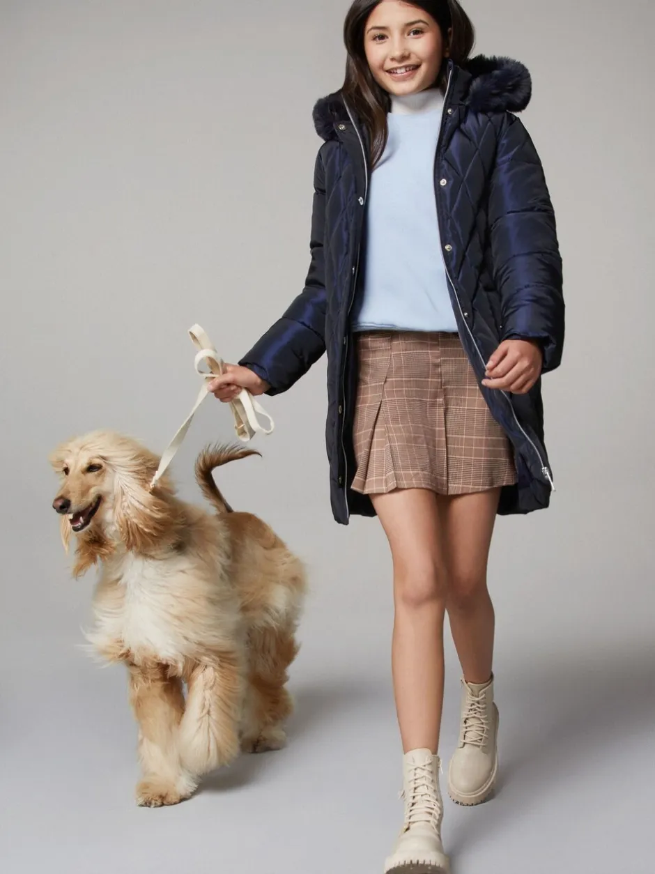 Schoolkleding|Jassen En Jacks|Lipsy - regenbestendige halfzware metallic pufferjas met riem (5-16jr) Marineblauw