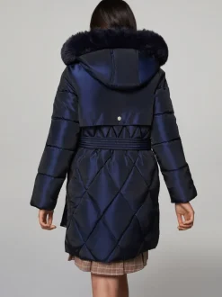 Schoolkleding|Jassen En Jacks|Lipsy - regenbestendige halfzware metallic pufferjas met riem (5-16jr) Marineblauw