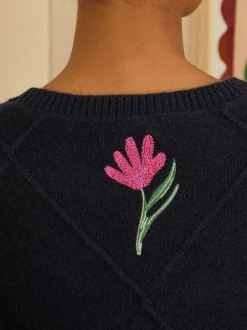 Gebreide Kleding|Love & Roses - Embroidered Detail Knitted Jumper Marineblauw
