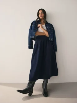Rokken*Next - Midi rok van corduroy met verlaagde taille Marineblauw