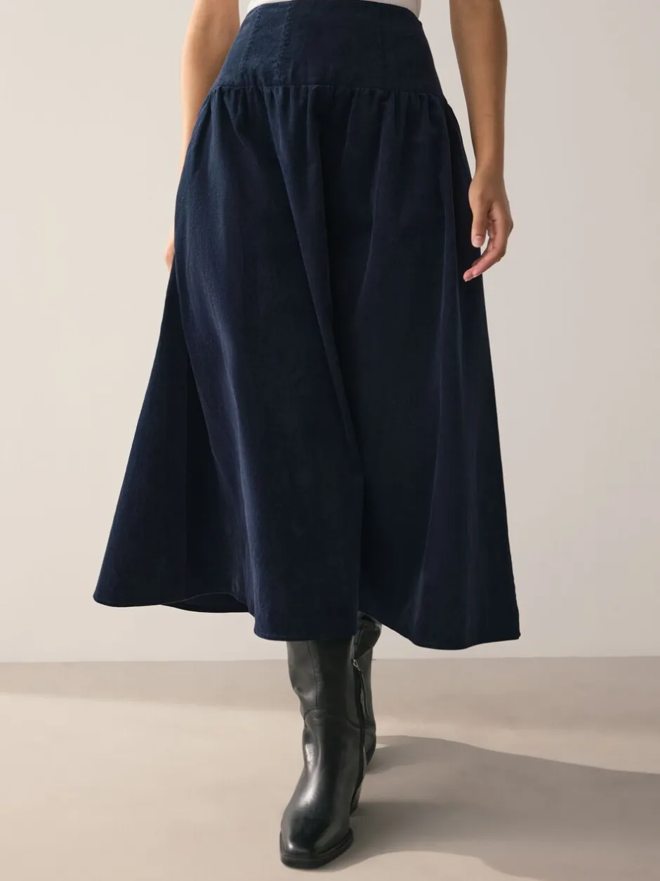Rokken*Next - Midi rok van corduroy met verlaagde taille Marineblauw