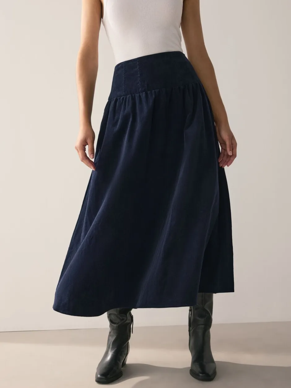 Rokken*Next - Midi rok van corduroy met verlaagde taille Marineblauw