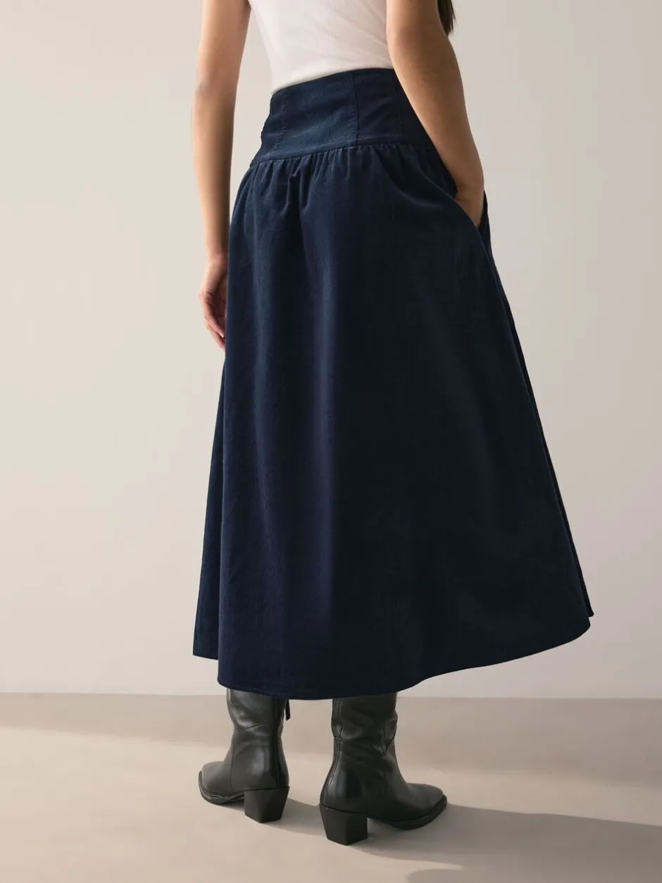 Rokken*Next - Midi rok van corduroy met verlaagde taille Marineblauw