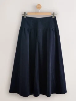 Rokken*Next - Midi rok van corduroy met verlaagde taille Marineblauw